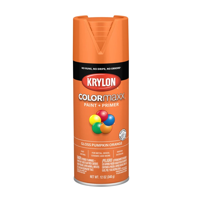 Krylon K05532007 COLORmaxx Spray Paint and Primer for Indoor/Outdoor Use, Gloss Pumpkin Orange 12 Ounce (Pack of 1) - Image 1
